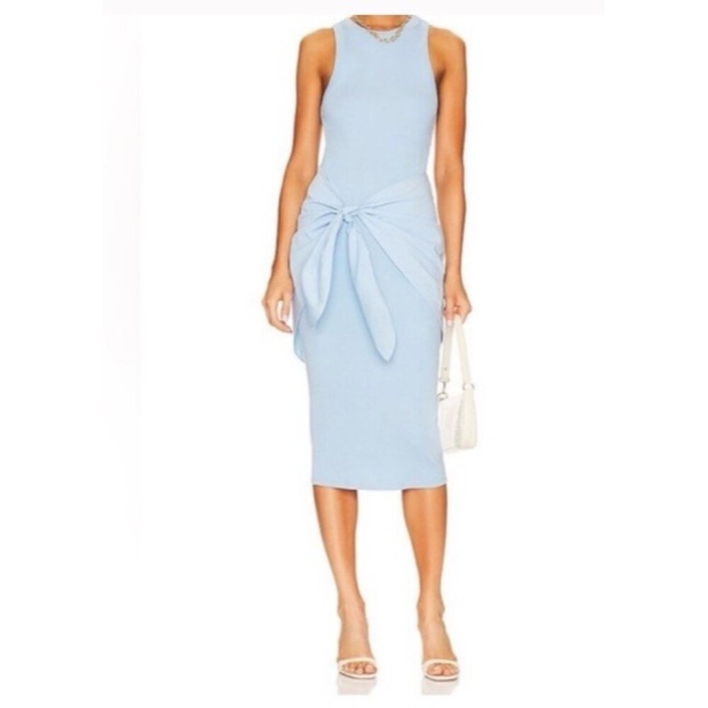 Veronica Beard Jeans Odeon Dress Medium Lake Blue Rib-Knit Midi Wrap